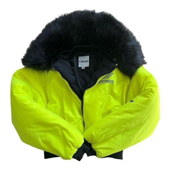 I.AM.GIA Neon Fur Bomber Cropped Cute Jacket Size XS. - Picture 6 of 10
